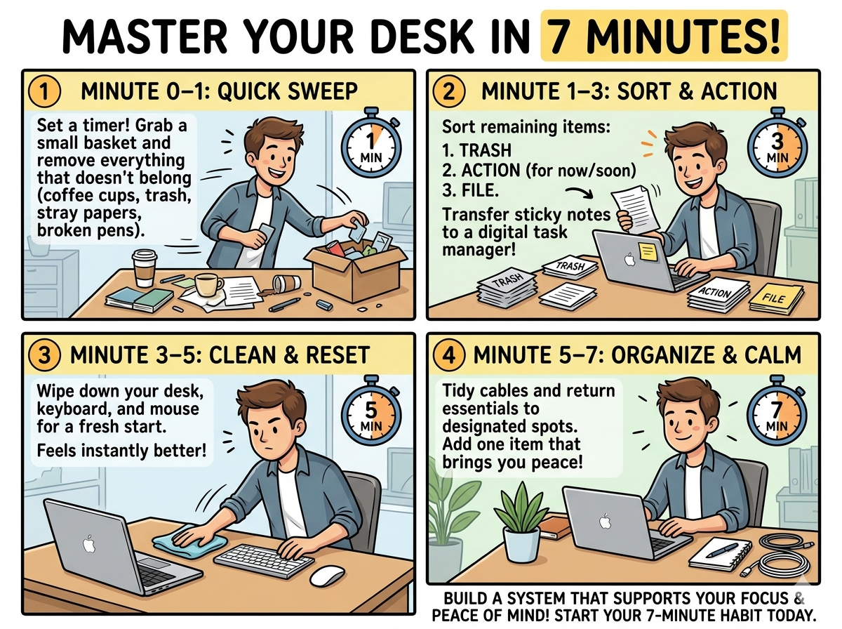 Master Your Desk in Just 7 Minutes: A Daily Desk Declutter Routine That Actually Works clean desk after declutter routine