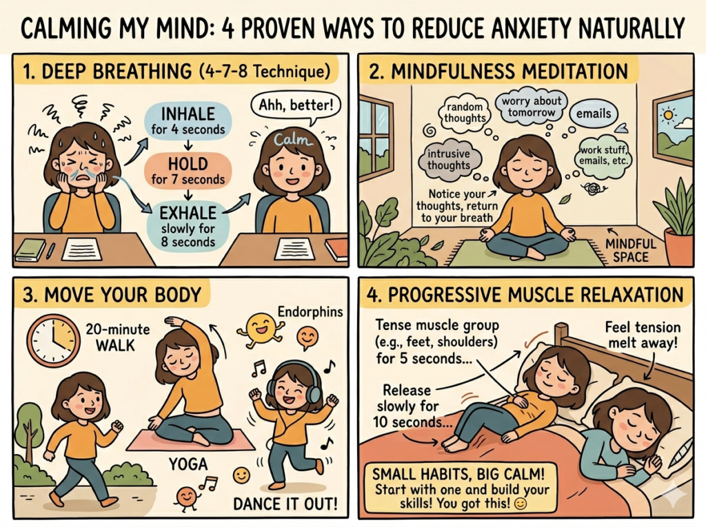 How to Reduce Anxiety Naturally: 4 Simple Ways to Feel Calm and Relaxed mindfulness meditation anxiety relief